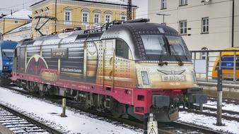 Railway Locomotive at the station in winter