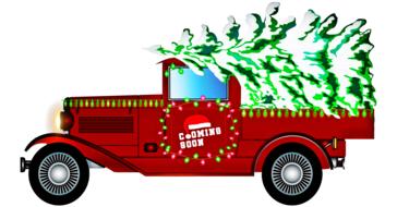 painted red truck with christmas tree