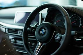 Steering Wheel of Bmw Vehicle close up