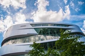 Beautiful Mercedes-Benz Museum with green windows in Stuttgart, Germany