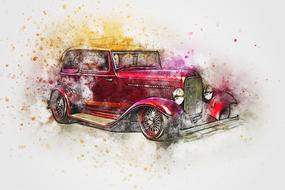 abstract colorful drawing of an old car