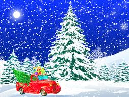 christmas car truck as a drawing