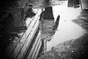puddle after rain in black and white background