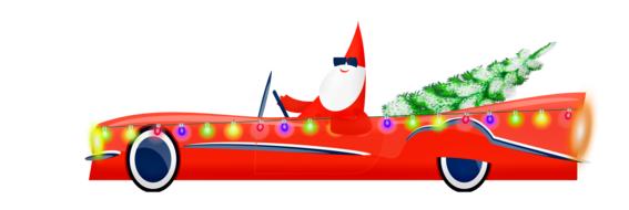 drawing of a car with Santa Claus and a tree