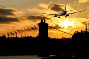 landing plane over bridge