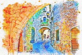 painted colorful medieval street