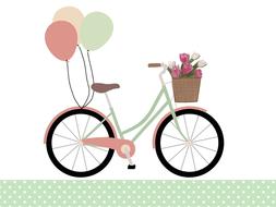 clipart of the balloons and basket with flowers on vintage bicycle