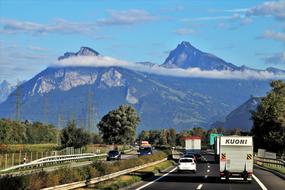 traffic on Highway at scenic Mountains