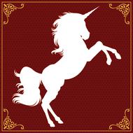 white silhouette of a unicorn on a red background