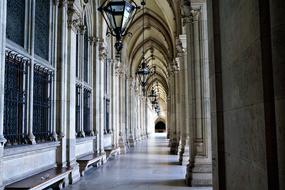 long arched passage of Town Hall, austria, Vienna