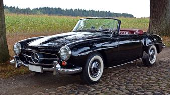 black retro cabriolet mercedes 190 sl,