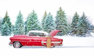 Red Vintage snow Car