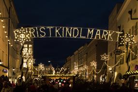 Christmas illumination on Market square at night, germany, rosenheim