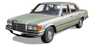 Beautiful, retro Mercedes-Benz 280S Type W116 car at white background