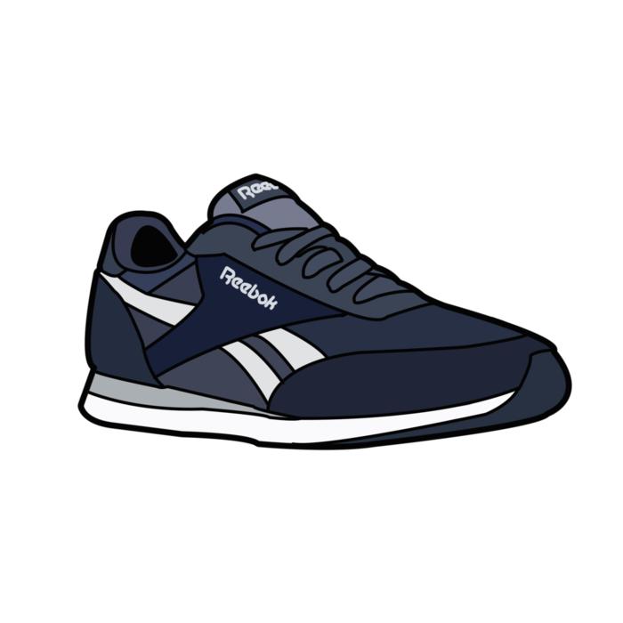 Clipart with the beautiful, blue and white Reebok Royal trainer, at white background, clipart