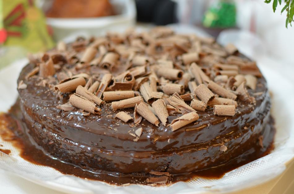Beautiful, brown chocolate pie with the decorations