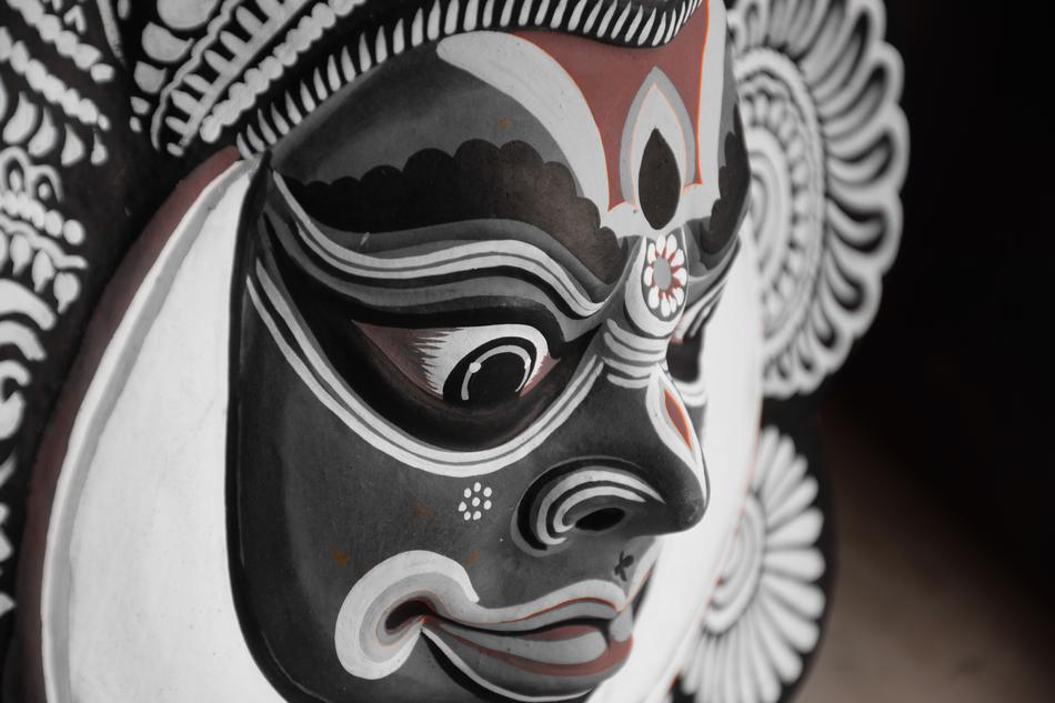 Colorful and beautiful, shiny Chau mask in Purulia, India
