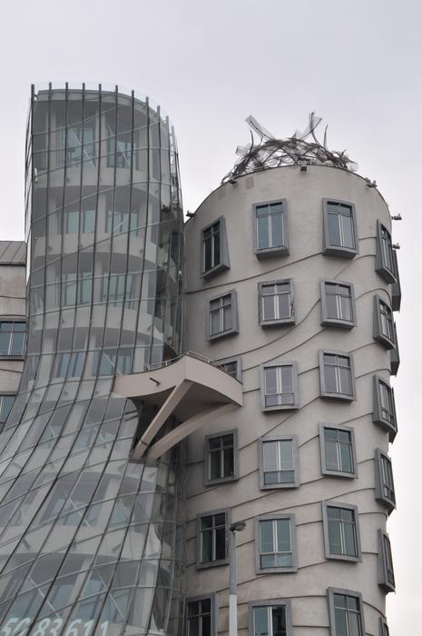 architecture of the dancing house in prague close up