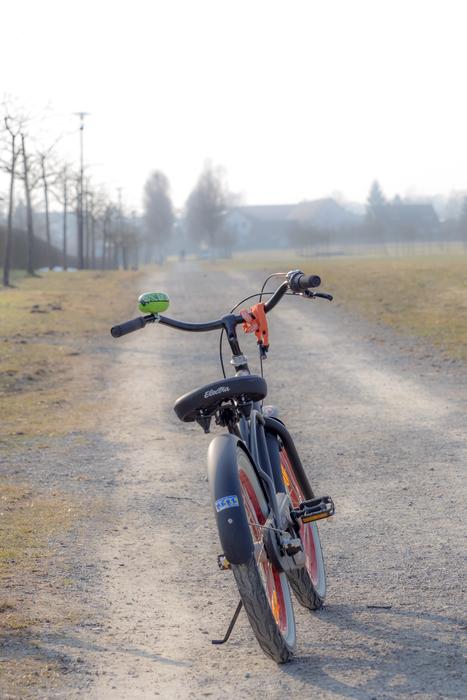 bike is parked on the road