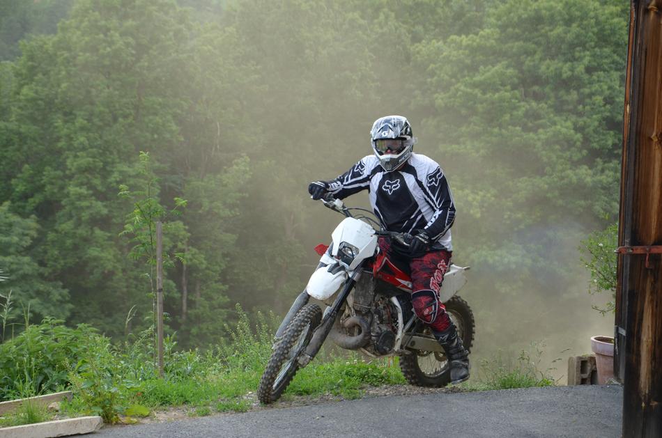 Enduro Motorcyclist at forest