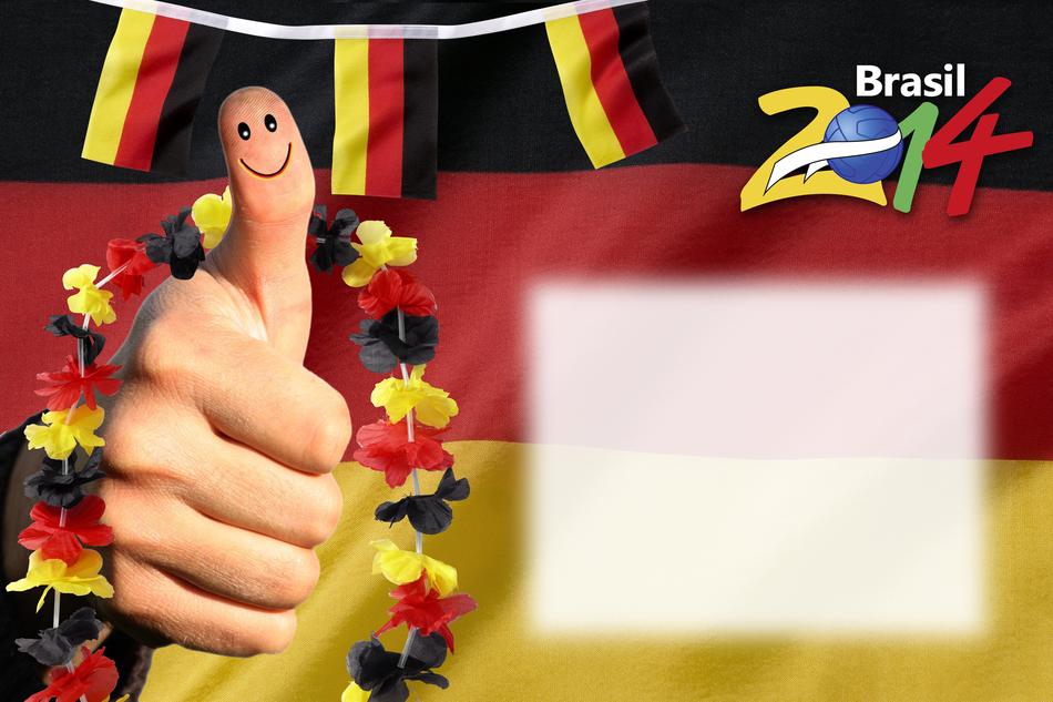 like symbol on a man's hand against the background of the flag of germany
