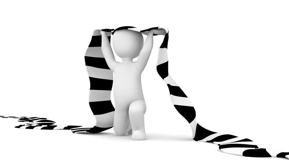 White figure with black and white football scarf, at white background, on clipart