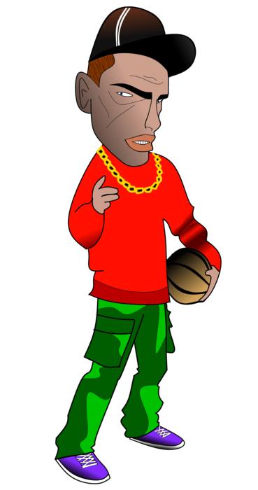 comic character, evil criminal holds basketball