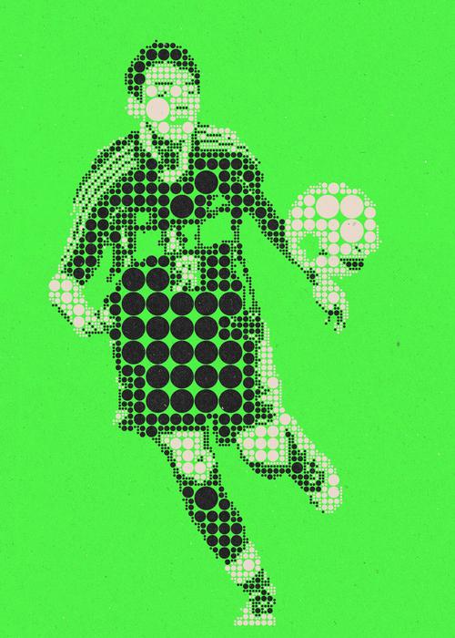 soccer player as pictogram on green