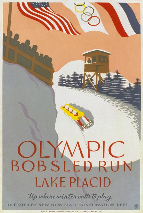Colorful and beautiful poster of Bobsleigh on the Olympic Games in 1932