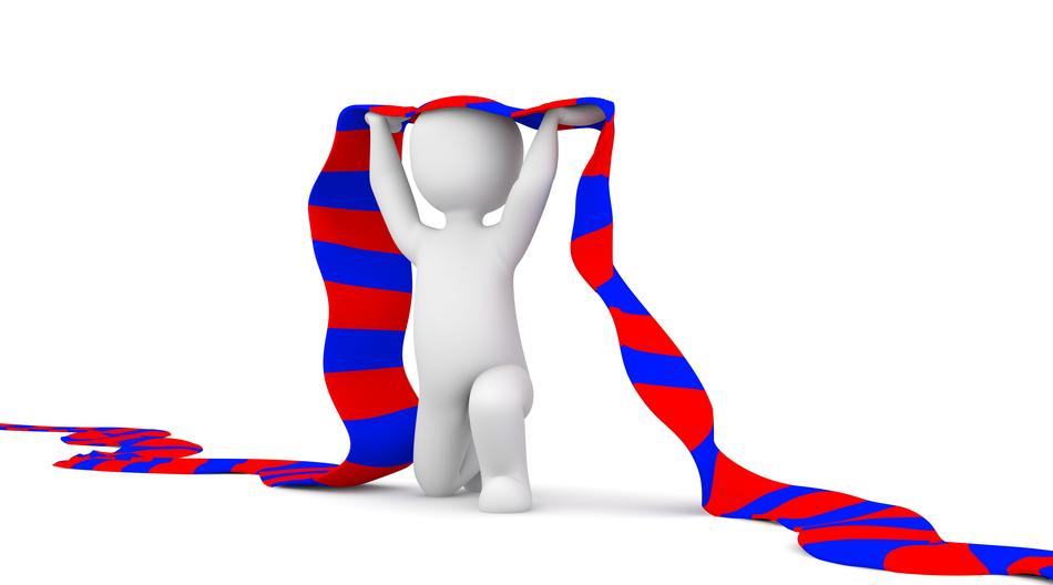 White figure, kneeling with the blue and red fan scarf, clipart