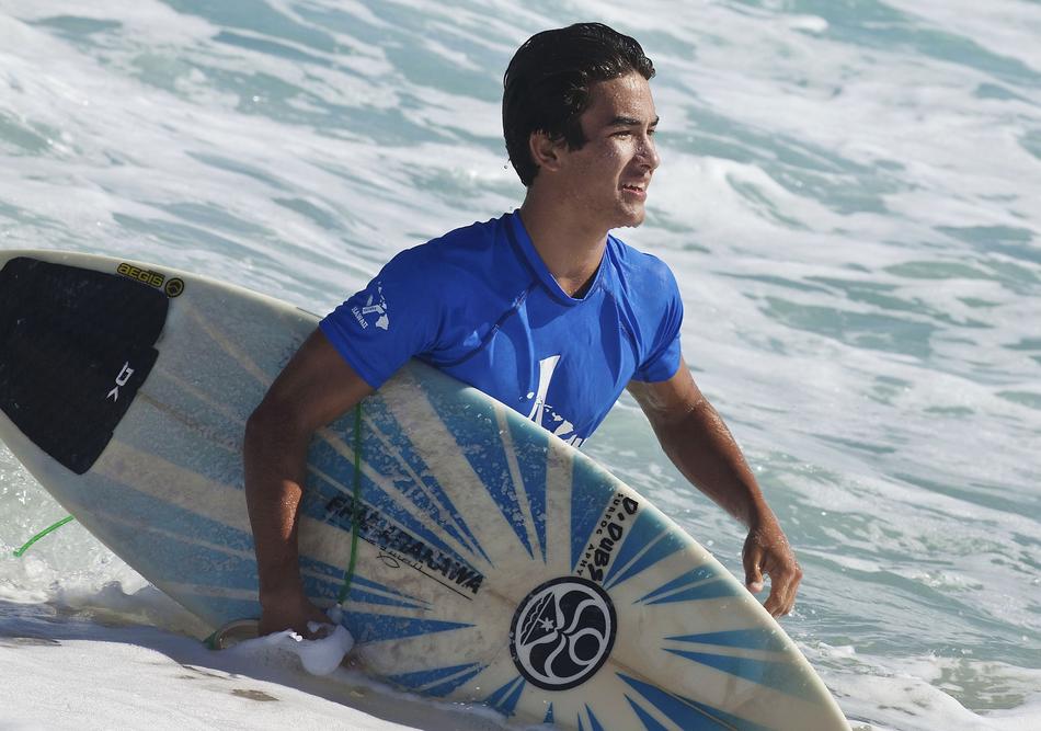 guy with surfboard in the ocean