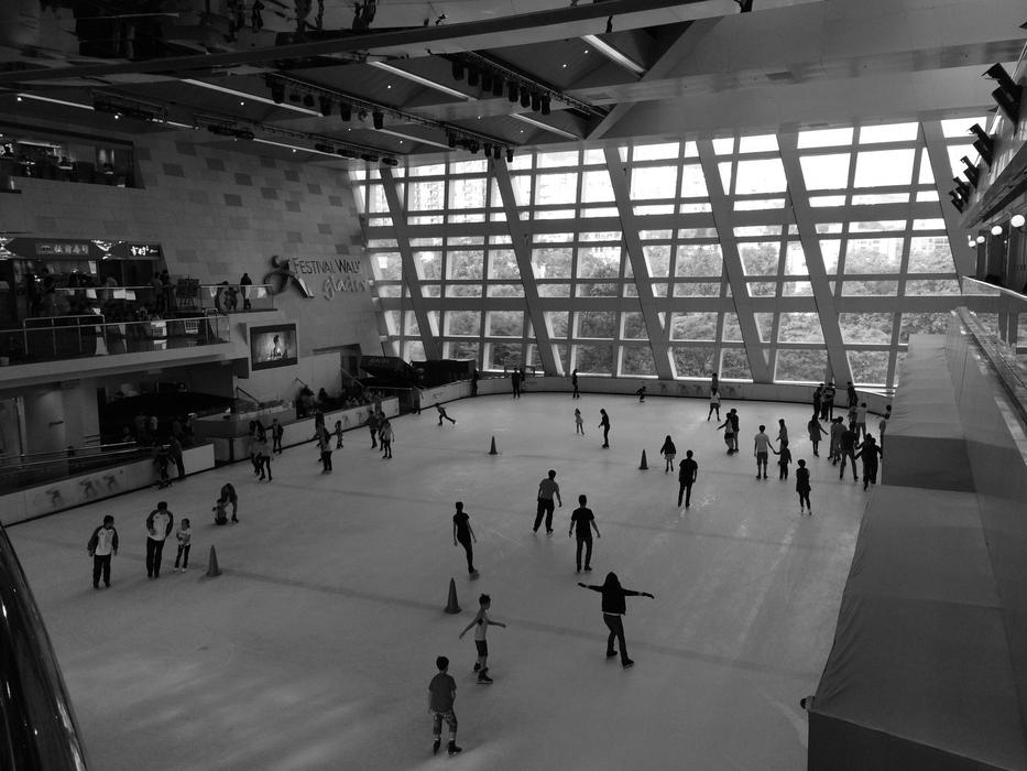 black and white, ice rink in Hong Kong