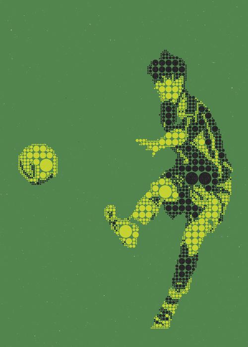 soccer player as pictogram on green background