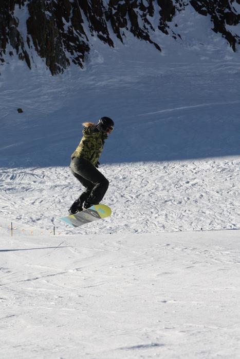 snowboarding in the mountains in New Zealand