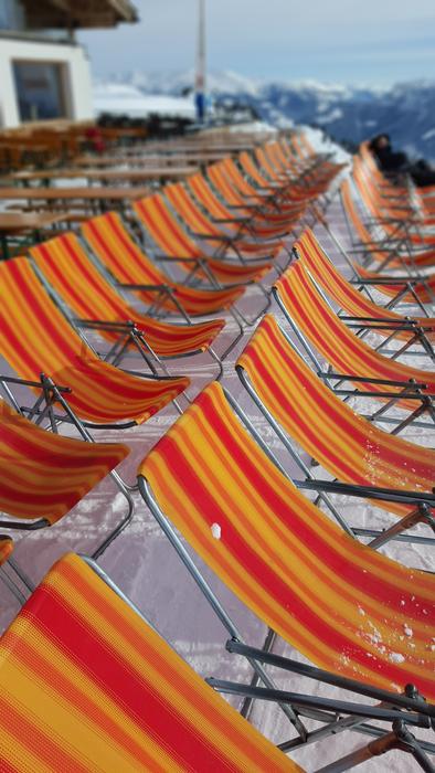 sun loungers in an alpine resort
