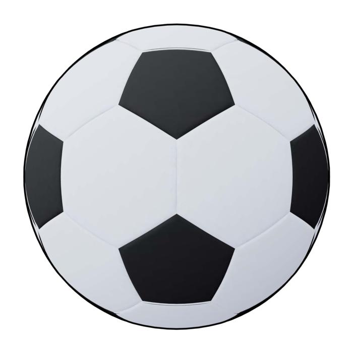 Model of the white and black soccer ball, at white background, clipart