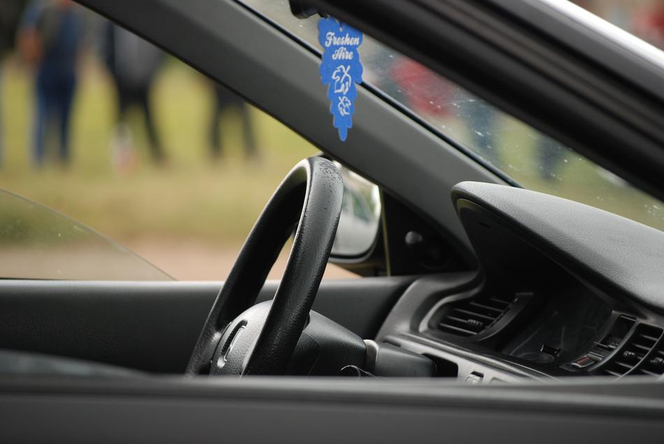 car steering wheel on blurred background