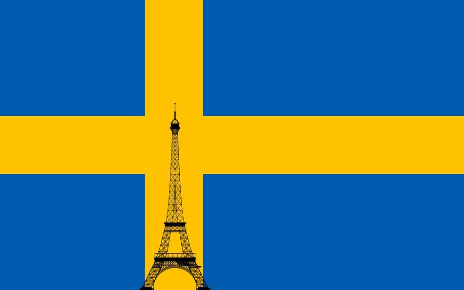 silhouette of the eiffel tower on the flag of sweden