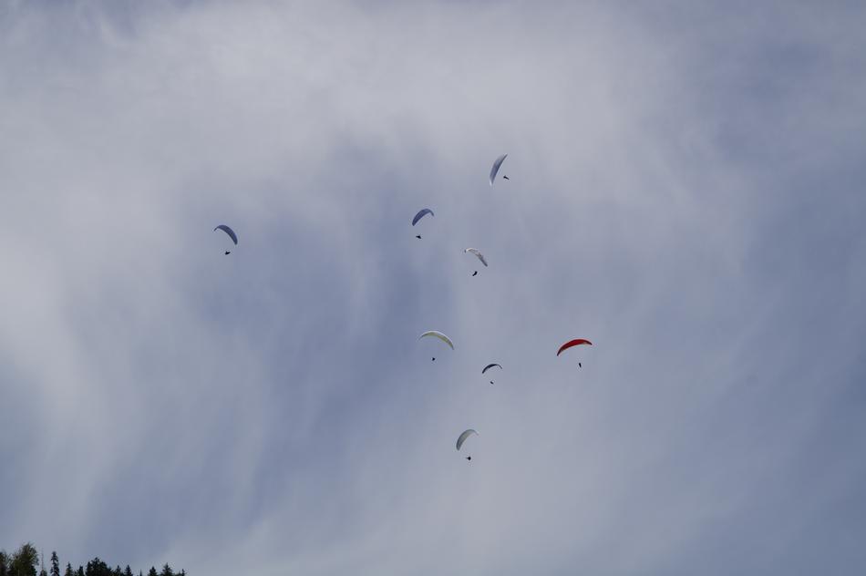 bavarian skydiving competition on a gray sky background