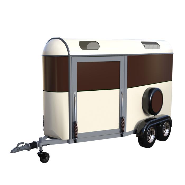 3d model of the brown and cream horse trailer, at white background, clipart