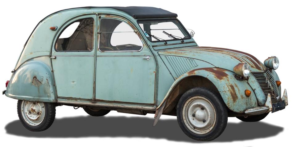 Retro blue and white Citroén 2Cv drawing