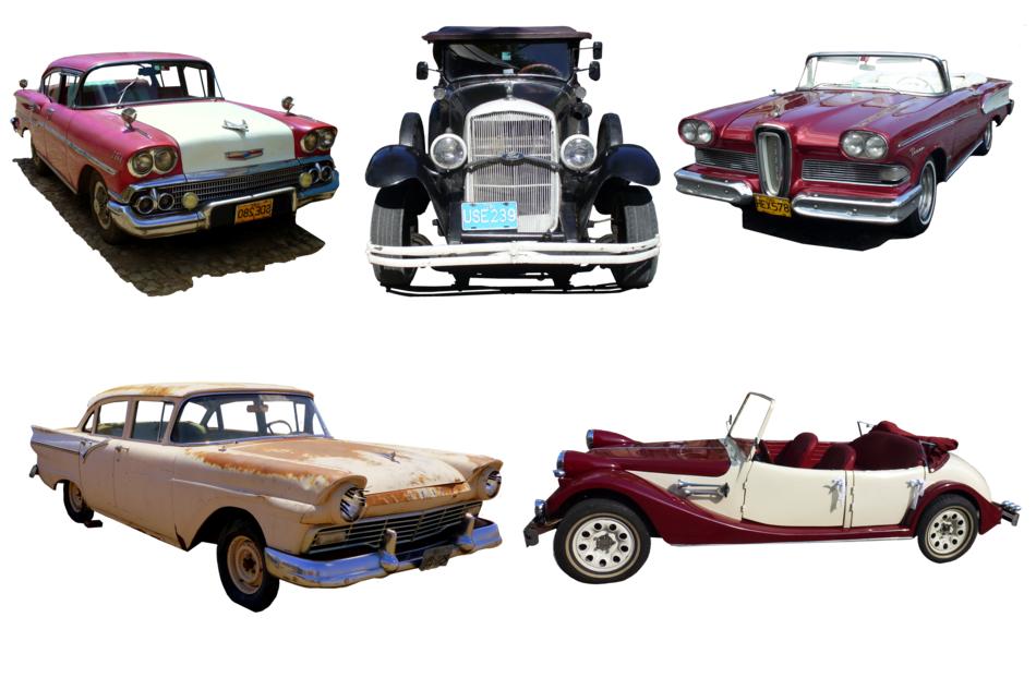retro cars on white background