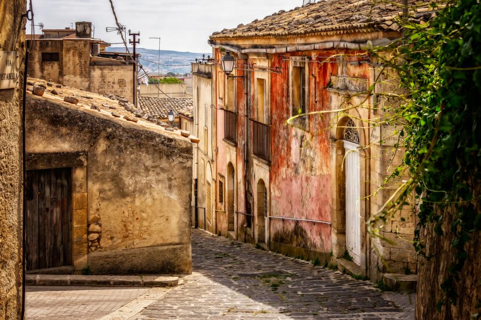 grunge old houses on alley in Village, italy, Sicily