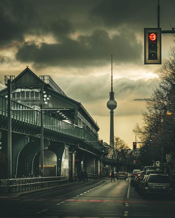 old train station at dusk, germany, berlin