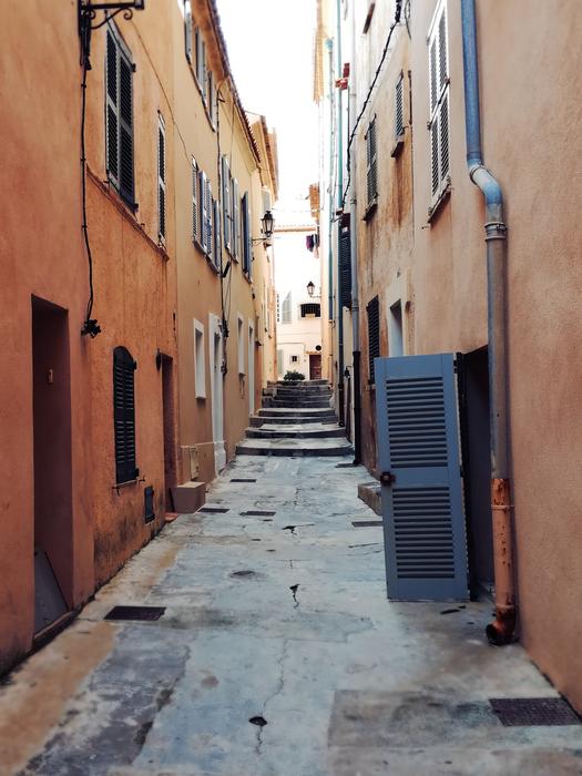 Beautiful street among the orange buildings in France