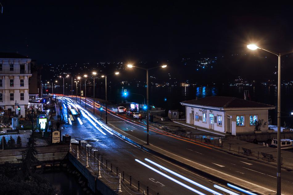 Road with the lights in the city