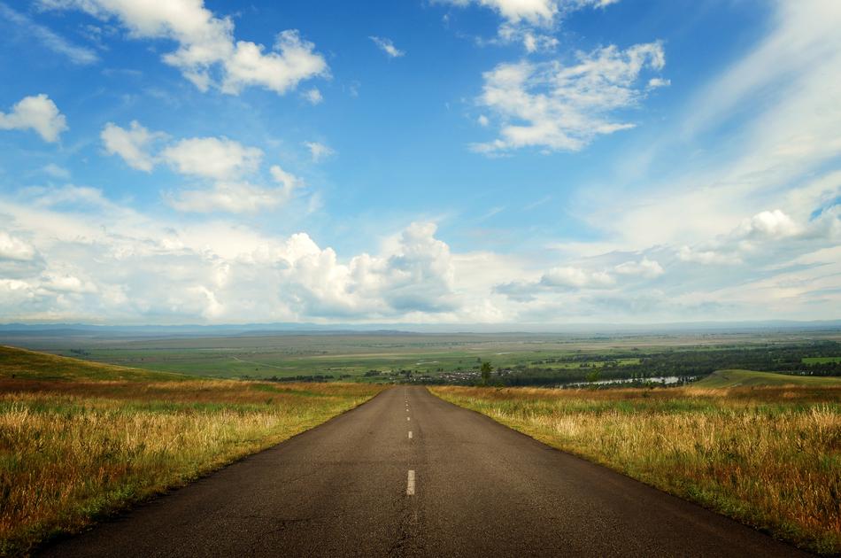 Beautiful landscape with the road among the colorful nature