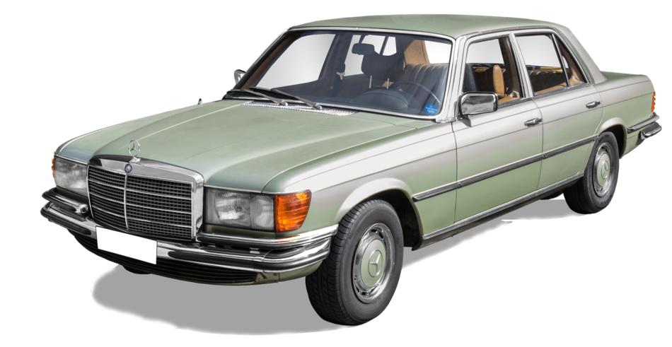 Beautiful, retro Mercedes-Benz 280S Type W116 car at white background