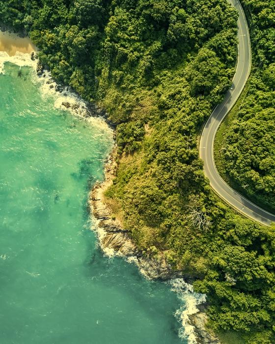 panorama of highway along the coastline in Thailand