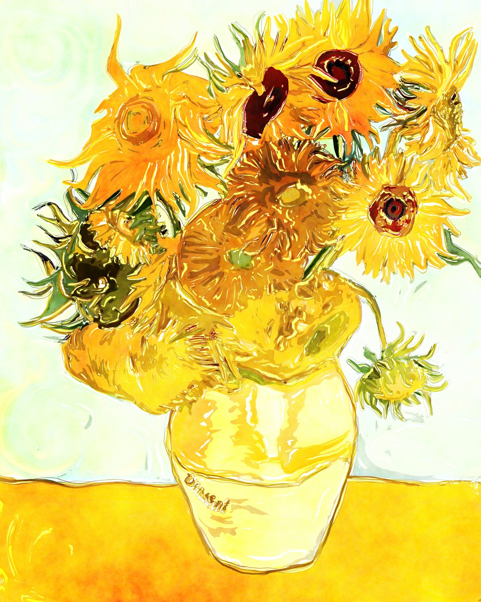 Drawn bouquet of sunflowers in a vase free image download